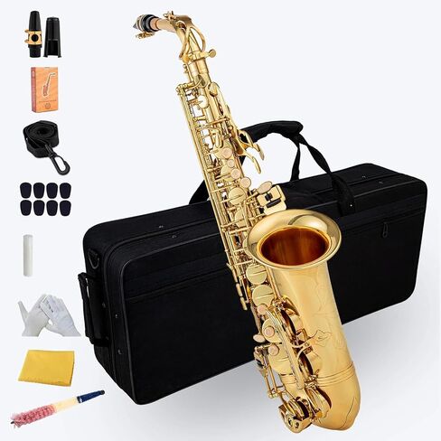 Yomone Gold E Flat Alto Saxophone النحاس المحفور Eb E-Flat الطبيعي الأبيض زر على شكل قذيفة أداة الرياح مع فرشاة حزام in Kuwait
