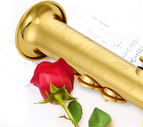 Eastar SS-Ⅱ سوبرانو ساكسفون Bb ساكس مسطح للطلاب المبتدئين المحترفين، قطعة قماش للتنظيف، حقيبة حمل، قطعة الفم، حزام الرقبة، القصب، حامل، ذهبي in Kuwait