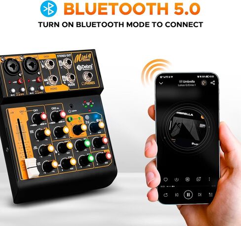 Audio Mixer D Debra Audio Mini4 Portable 4-Channel DJ Mixer Console, Sound Mixing Board with USB Bluetooth 48V Phantom Power, Audio Console for Live Wedding Party Recording Broadcast in Kuwait