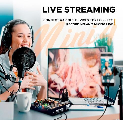 Audio Mixer D Debra Audio Mini4 Portable 4-Channel DJ Mixer Console, Sound Mixing Board with USB Bluetooth 48V Phantom Power, Audio Console for Live Wedding Party Recording Broadcast in Kuwait