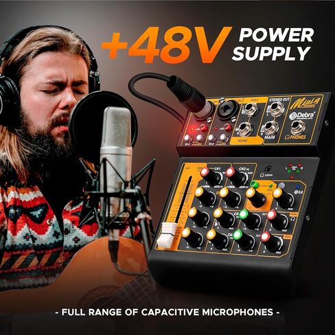 Audio Mixer D Debra Audio Mini4 Portable 4-Channel DJ Mixer Console, Sound Mixing Board with USB Bluetooth 48V Phantom Power, Audio Console for Live Wedding Party Recording Broadcast in Kuwait