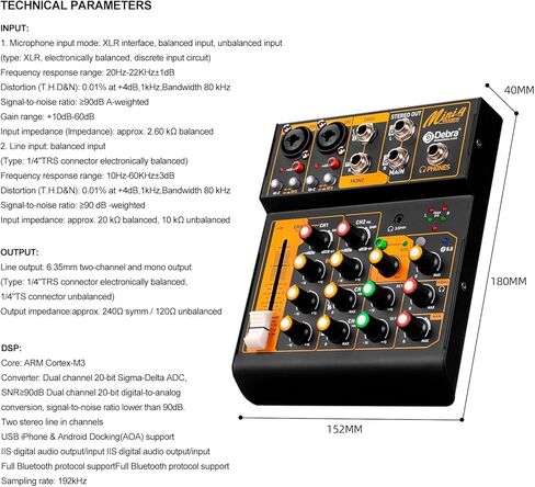 Audio Mixer D Debra Audio Mini4 Portable 4-Channel DJ Mixer Console, Sound Mixing Board with USB Bluetooth 48V Phantom Power, Audio Console for Live Wedding Party Recording Broadcast in Kuwait