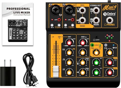 Audio Mixer D Debra Audio Mini4 Portable 4-Channel DJ Mixer Console, Sound Mixing Board with USB Bluetooth 48V Phantom Power, Audio Console for Live Wedding Party Recording Broadcast in Kuwait