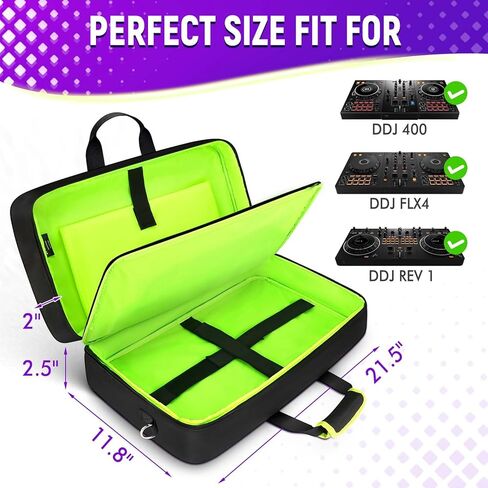 SNIGJAT DJ Controller Case for DDJ-FLX4/ DJ 400/ DDJ-REV1, Padded DJ Controller Bag with 5 Pockets for Laptop, Headphones, Cables, DJ Carrying Case with Adjustable Shoulder Strap, 21.5"x11.8"x2.5" in Saudi Arabia