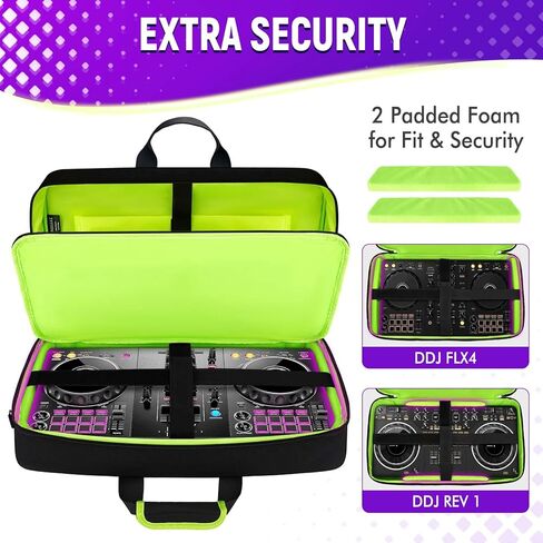 SNIGJAT DJ Controller Case for DDJ-FLX4/ DJ 400/ DDJ-REV1, Padded DJ Controller Bag with 5 Pockets for Laptop, Headphones, Cables, DJ Carrying Case with Adjustable Shoulder Strap, 21.5"x11.8"x2.5" in Saudi Arabia