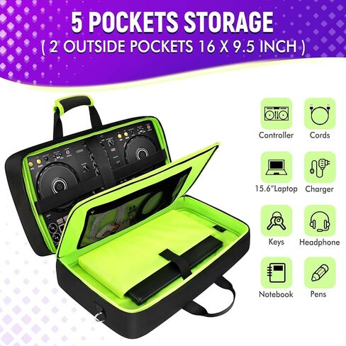 SNIGJAT DJ Controller Case for DDJ-FLX4/ DJ 400/ DDJ-REV1, Padded DJ Controller Bag with 5 Pockets for Laptop, Headphones, Cables, DJ Carrying Case with Adjustable Shoulder Strap, 21.5"x11.8"x2.5" in Saudi Arabia