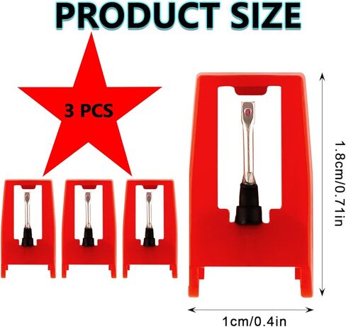 3Pcs Record Player Needles Replacement, Turntable Record Player Needle Replacement, Needle for Record Player Replacement Compatible with ION, Jensen, Crosley, Victrola, Sylvania and More(Red) in Kuwait