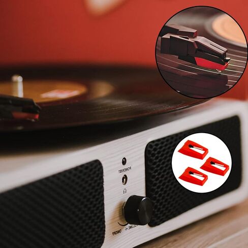 3Pcs Record Player Needles Replacement, Turntable Record Player Needle Replacement, Needle for Record Player Replacement Compatible with ION, Jensen, Crosley, Victrola, Sylvania and More(Red) in Kuwait