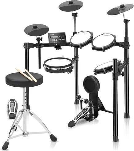 Electric Drum Set, Electronic Drum Set for Beginner with 150 Sounds, Drum Set for kids with 4 Quiet Electric Drum Pads, 2 Switch Pedal, Drum Throne, Drumsticks, On-Ear Headphones in Saudi Arabia