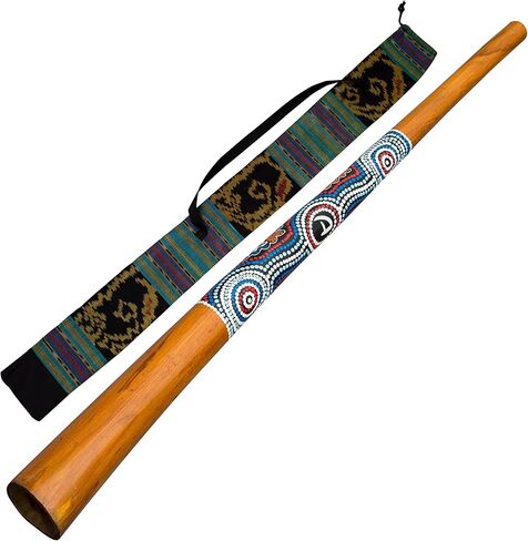 Teak Wood Didgeridoo, 51-inch, Hand-Painted, Includes Ikat Bag - D in Saudi Arabia