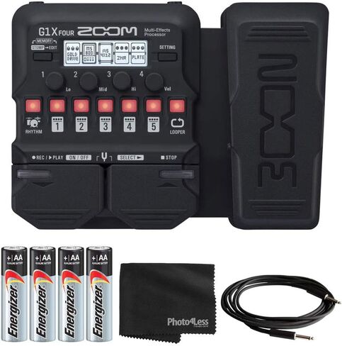 Zoom G1X Four Guitar Effects Processor with Built-In Expression Pedal - 70+ Built-in Effects, Amp Modeling, Looper, Rhythm Section, Tuner + 4x AA Batteries + Instrument Cable + Cleaning Cloth in Saudi Arabia