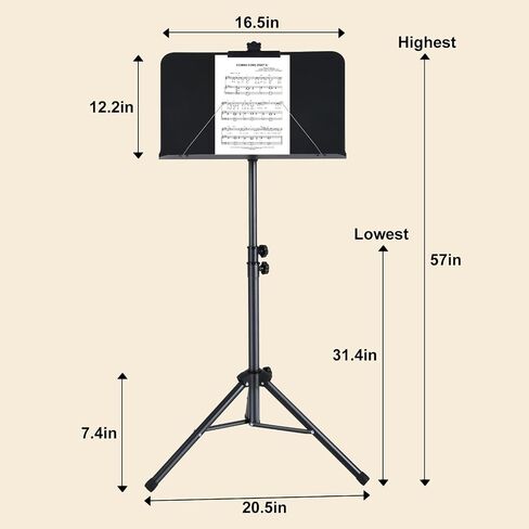 AODSK Sheet Music Stand,2 in 1 Dual-Use Folding Sheet Music Stand & Desktop Book Stand with Portable Carrying Bag & Music Sheet Clip Holder & Sheet Music Book(Black) (AS-M55) in Saudi Arabia