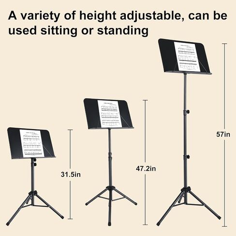 AODSK Sheet Music Stand,2 in 1 Dual-Use Folding Sheet Music Stand & Desktop Book Stand with Portable Carrying Bag & Music Sheet Clip Holder & Sheet Music Book(Black) (AS-M55) in Saudi Arabia