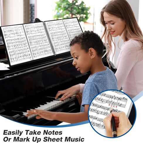 YOTINO مجلد الموسيقى ورقة 4 صفحات توسيع البيانو ورقة الموسيقى الموثق 30 الأكمام 60 صفحة A4 حجم أسود مزدوج الجانب مجلد جوقة للكتابة لفرقة البيانو المسيرة in Kuwait