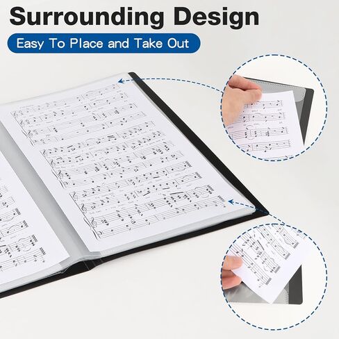 YOTINO مجلد الموسيقى ورقة 4 صفحات توسيع البيانو ورقة الموسيقى الموثق 30 الأكمام 60 صفحة A4 حجم أسود مزدوج الجانب مجلد جوقة للكتابة لفرقة البيانو المسيرة in Kuwait