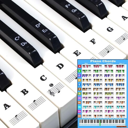 Piano Keyboard stickers With Piano Chord Chart,For 88/61/54/49 Key,Note letters Labels for Beginners and Young Kids, Piano Notes Guide Piano Key Stickers Learn Play Electronic Piano (White and Black) in Saudi Arabia