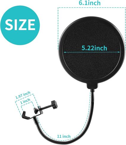2 Pack Microphone Pop Filter, Pop Filter for Microphone, Mic Pop Filter With A Flexible 360°Gooseneck Clip Stabilizing Arm, Pop Filter for Vocal Recording and Live Broadcasting in Kuwait