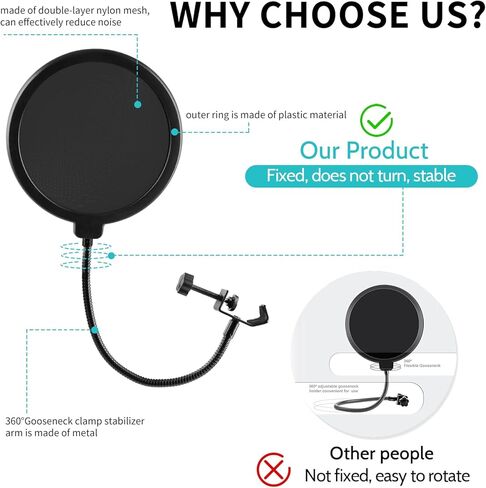 2 Pack Microphone Pop Filter, Pop Filter for Microphone, Mic Pop Filter With A Flexible 360°Gooseneck Clip Stabilizing Arm, Pop Filter for Vocal Recording and Live Broadcasting in Kuwait