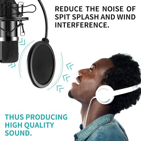 2 Pack Microphone Pop Filter, Pop Filter for Microphone, Mic Pop Filter With A Flexible 360°Gooseneck Clip Stabilizing Arm, Pop Filter for Vocal Recording and Live Broadcasting in Kuwait