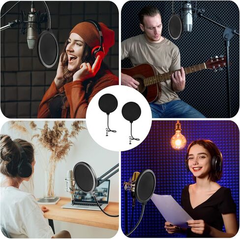 2 Pack Microphone Pop Filter, Pop Filter for Microphone, Mic Pop Filter With A Flexible 360°Gooseneck Clip Stabilizing Arm, Pop Filter for Vocal Recording and Live Broadcasting in Kuwait