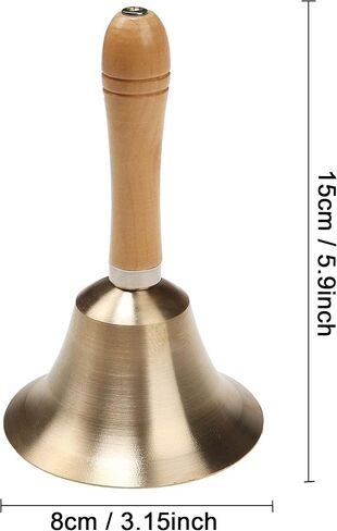 1 قطعة من أجراس الاتصال اليدوية من النحاس الصلب الذهبي مع أجراس يدوية بمقبض خشبي، جرس رنين عالٍ، أجراس يدوية لتزيين جرس الحيوان (3.15 × 3.15 × 5.9 بوصة) in Kuwait