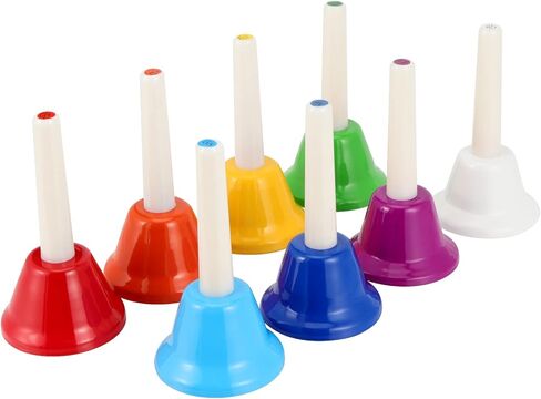 مجموعة أجراس اليد SEUNMUK 8 Note، جرس يدوي ملون، أجراس معدنية دياتونيك للتعليم الموسيقي، جوقة الكنيسة، الزفاف، الحفلات العائلية، مجموعة من 8 in Kuwait