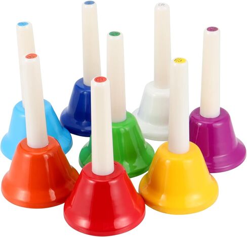 مجموعة أجراس اليد SEUNMUK 8 Note، جرس يدوي ملون، أجراس معدنية دياتونيك للتعليم الموسيقي، جوقة الكنيسة، الزفاف، الحفلات العائلية، مجموعة من 8 in Kuwait