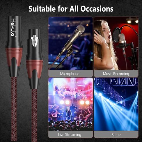 كابل ميكروفون هاكوتا بطول 10 أقدام مكون من قطعتين XLR إلى XLR - كابل 3 دبابيس ذكر إلى أنثى، كابل مجدول XLR لتسجيل الاستوديو والميكروفونات ومحطة الراديو in Saudi Arabia