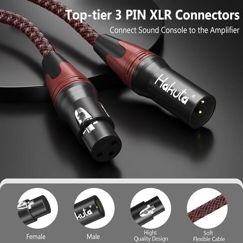 كابل ميكروفون هاكوتا بطول 10 أقدام مكون من قطعتين XLR إلى XLR - كابل 3 دبابيس ذكر إلى أنثى، كابل مجدول XLR لتسجيل الاستوديو والميكروفونات ومحطة الراديو in Saudi Arabia