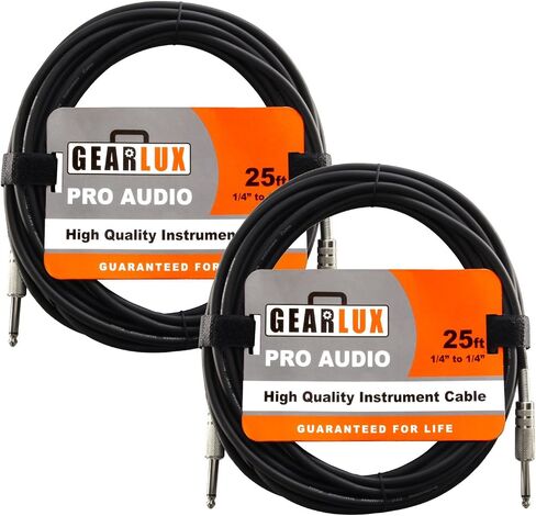 Gearlux Instrument Cable/Professional Guitar Cable 1/4 Inch to 1/4 Inch, Black, 25 Foot - 2 Pack in Kuwait