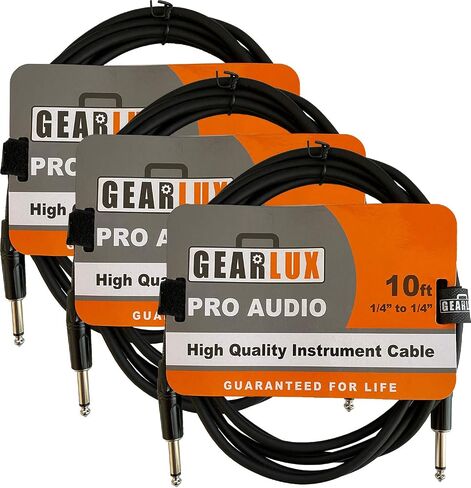 Gearlux Instrument Cable/Professional Guitar Cable 1/4 Inch to 1/4 Inch, Black, 25 Foot - 2 Pack in Kuwait