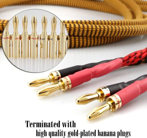 كابل مكبر صوت Tertullus HiFi OFC Audiophile مع 8 مقابس موز من النايلون المجدول المطلي بالذهب إلى مقابس الموز (2 متر/6.56 قدم) in Saudi Arabia