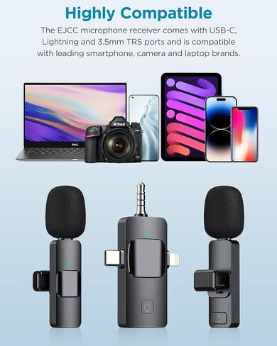 ميكروفون لاسلكي 3 في 1 لهواتف iPhone، والكاميرا، وAndroid، وiPad، وميكروفون صغير، وميكروفون USB C، وميكروفون iPhone، وتأخير منخفض جدًا 2.4G، وميكروفون لتسجيل الفيديو/Vlog/TikTok/YouTube/مقابلة in Saudi Arabia