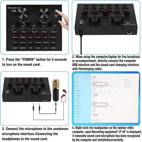 حزمة ميكروفون مكثف من MorTime، بطاقة صوت حية، ذراع ذراع قابل للتعديل، حامل للصدمات، مرشح ميكروفون معدني، غطاء مرشح إسفنجي، سماعة أذن، كابل طاقة وكابلات صوت، مجموعة مكونة من 11 مجموعة ميكروفون in Kuwait