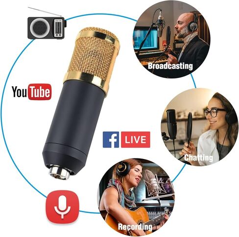 حزمة ميكروفون مكثف من MorTime، بطاقة صوت حية، ذراع ذراع قابل للتعديل، حامل للصدمات، مرشح ميكروفون معدني، غطاء مرشح إسفنجي، سماعة أذن، كابل طاقة وكابلات صوت، مجموعة مكونة من 11 مجموعة ميكروفون in Kuwait