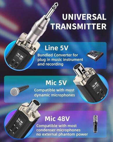 نظام ميكروفون لاسلكي UHF محول ميكروفون XLR 8 قنوات، جهاز إرسال واستقبال ديناميكي صوتي للميكروفون الديناميكي، طاقة فانتوم 48 فولت للميكروفون المكثف، لمكبر الصوت PA in Kuwait