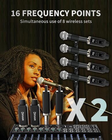 نظام ميكروفون لاسلكي UHF محول ميكروفون XLR 8 قنوات، جهاز إرسال واستقبال ديناميكي صوتي للميكروفون الديناميكي، طاقة فانتوم 48 فولت للميكروفون المكثف، لمكبر الصوت PA in Kuwait