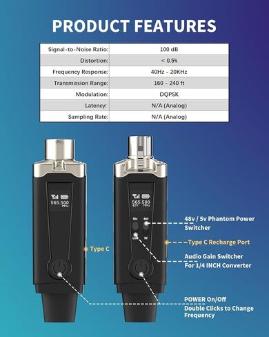 نظام ميكروفون لاسلكي UHF محول ميكروفون XLR 8 قنوات، جهاز إرسال واستقبال ديناميكي صوتي للميكروفون الديناميكي، طاقة فانتوم 48 فولت للميكروفون المكثف، لمكبر الصوت PA in Kuwait