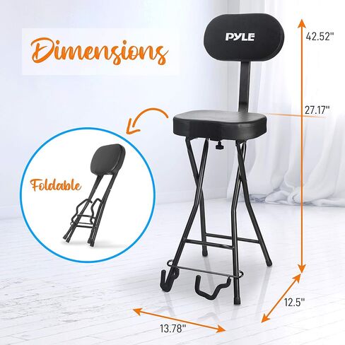 Pyle Seat with Padded Cushion-Heavy-Duty Ergonomic Backrest w/Fold Stand, Foot Rest, Collapsible Design, Holds Acoustic, Electric & Bass Guitars, 300 Lbs Max Load Capacity PYG60 in Saudi Arabia