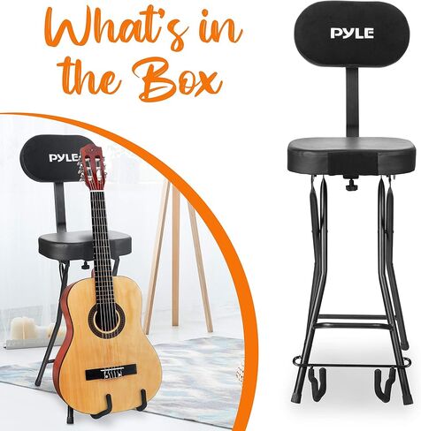 Pyle Seat with Padded Cushion-Heavy-Duty Ergonomic Backrest w/Fold Stand, Foot Rest, Collapsible Design, Holds Acoustic, Electric & Bass Guitars, 300 Lbs Max Load Capacity PYG60 in Saudi Arabia