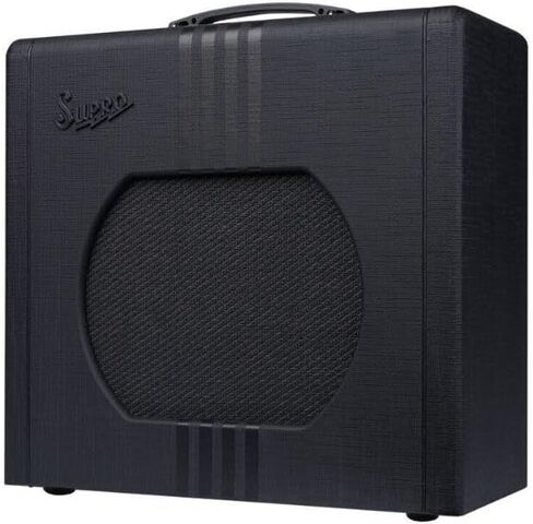 Supro Delta King 12، حزمة سوداء/سوداء مع سماعات رأس Polsen Studio Monitor، كابل Kopul Instrument 10 بوصات، أعواد جيتار Fender 12 حزمة in Kuwait