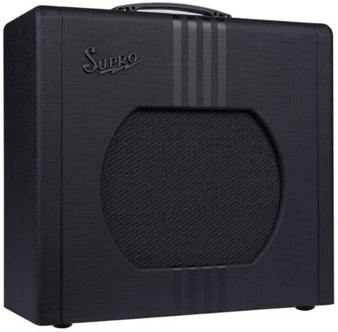Supro Delta King 12، حزمة سوداء/سوداء مع سماعات رأس Polsen Studio Monitor، كابل Kopul Instrument 10 بوصات، أعواد جيتار Fender 12 حزمة in Kuwait