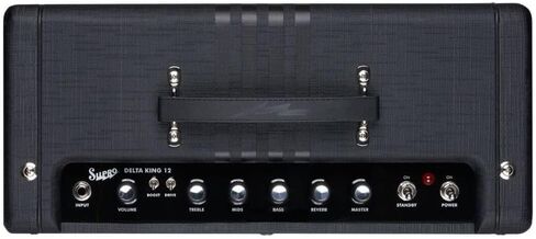 Supro Delta King 12، حزمة سوداء/سوداء مع سماعات رأس Polsen Studio Monitor، كابل Kopul Instrument 10 بوصات، أعواد جيتار Fender 12 حزمة in Kuwait