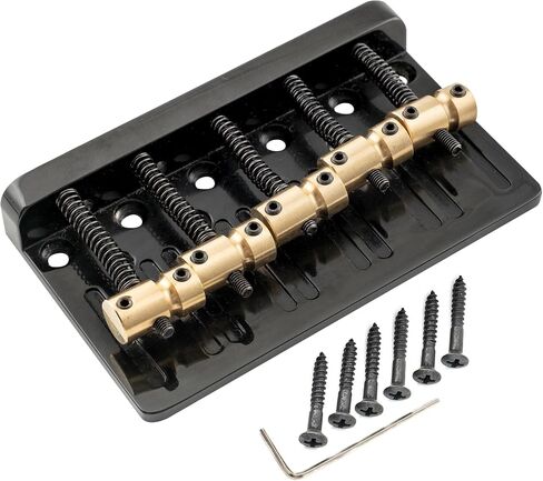 Musiclily Pro 17mm String Spacing Dual Load Heavy Duty 5-String Bass Bridge with Brass Saddle Steel Plate, Black in Saudi Arabia