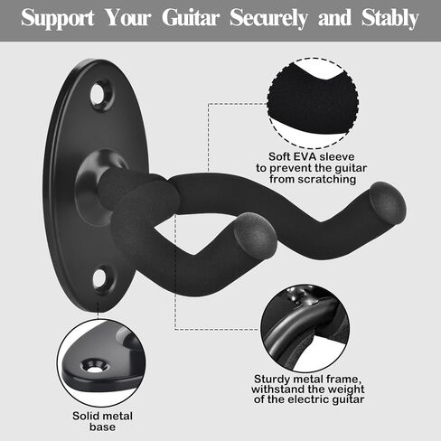 حامل جدار جيتار من مورييس، شماعة جيتار مع وسادة ناعمة قابلة للتدوير لجميع أحجام الجيتار، شماعة حائط جيتار معدنية صلبة على شكل حرف U للجيتار الصوتي، جيتار كلاسيكي، باس، جيتار كهربائي، 4 عبوات in Kuwait