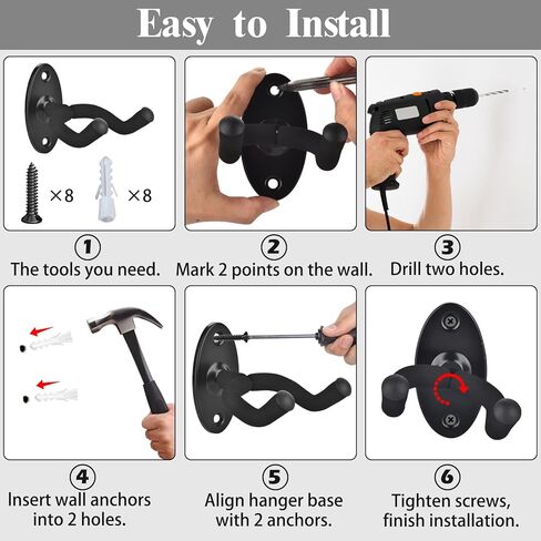 حامل جدار جيتار من مورييس، شماعة جيتار مع وسادة ناعمة قابلة للتدوير لجميع أحجام الجيتار، شماعة حائط جيتار معدنية صلبة على شكل حرف U للجيتار الصوتي، جيتار كلاسيكي، باس، جيتار كهربائي، 4 عبوات in Kuwait