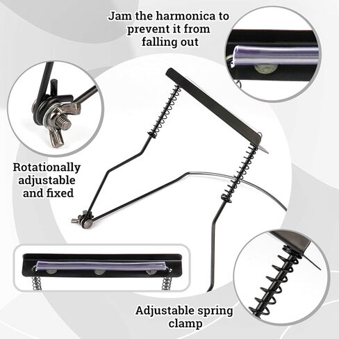 حامل هارمونيكا من Novellaire، رقبة حامل هارمونيكا احترافية ذات 10 فتحات، رقبة سوداء بدون استخدام اليدين مع وسادات لباد مضادة للخدش لحماية هارمونيكا، بدون استخدام اليدين أثناء الأداء in Kuwait