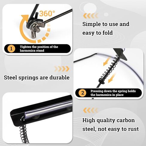 حامل هارمونيكا من Novellaire، رقبة حامل هارمونيكا احترافية ذات 10 فتحات، رقبة سوداء بدون استخدام اليدين مع وسادات لباد مضادة للخدش لحماية هارمونيكا، بدون استخدام اليدين أثناء الأداء in Kuwait