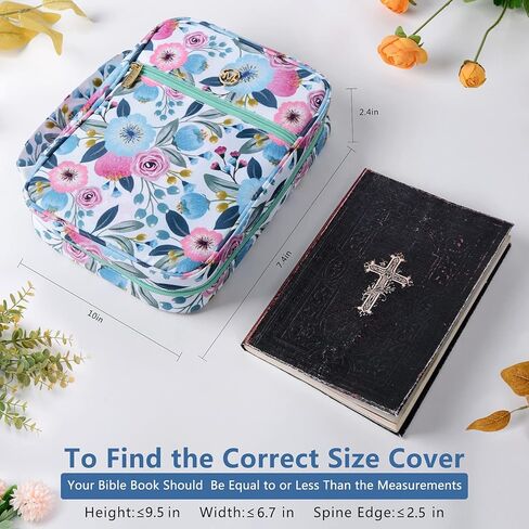 G-LEAF Bible Cover Case/Book Cover, Bible Case for Women Girls, Bible Cover Bags Floral Pattern With Handle Fits for Standard Size Bible, 9.5x6.7x2.5 In in Saudi Arabia