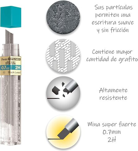 بنتل، سوبر هاي بوليمر، إعادة تعبئة الرصاص، 0.7 ملم متوسط، 2B، 144 قطعة من الرصاص (50-2B)، رمادي in Kuwait